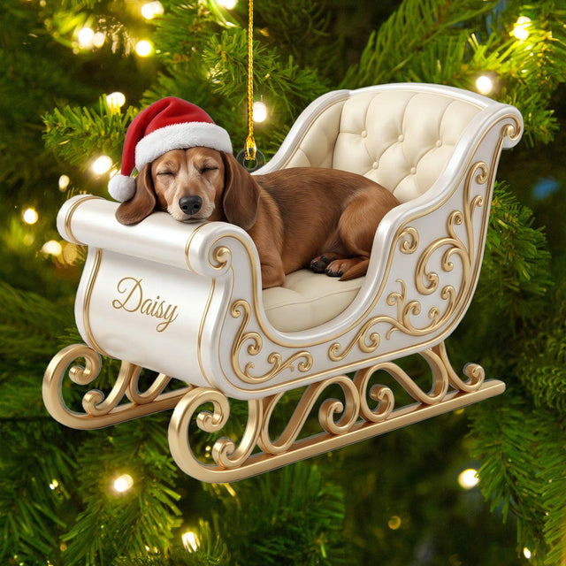 Personalized Sleeping Dachshund Sleigh Acrylic Ornament