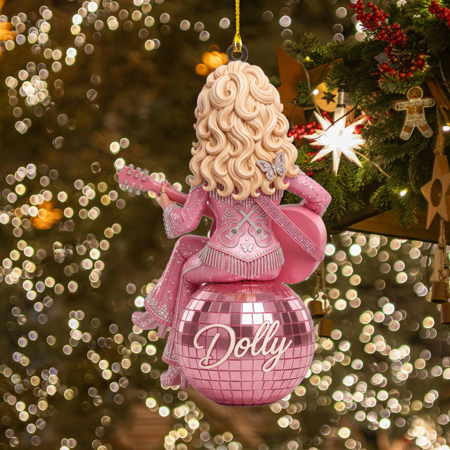 Pink Disco Ball Country Music Cowgirl Acrylic Ornament
