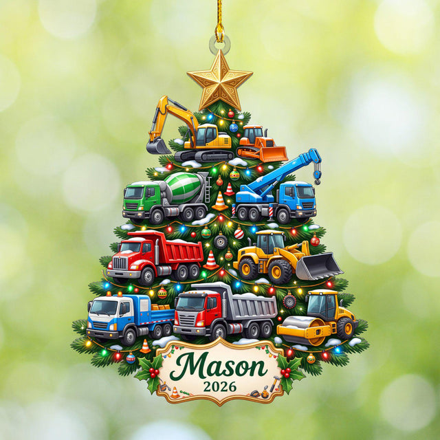 Personalized Construction Truck Tree Acrylic Ornament