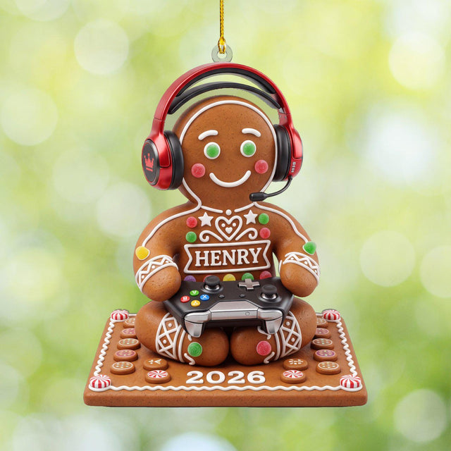 Personalized Gingerbread Gamer Acrylic Ornament