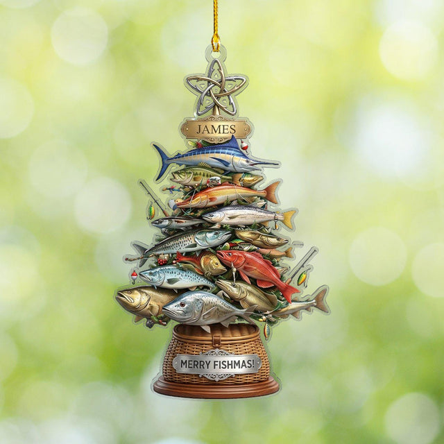 Personalized "Merry Fishmas" Tree Acrylic Ornament